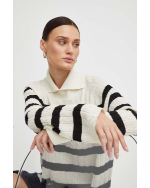 Lovechild sweter wełniany damski kolor beżowy z golfem
