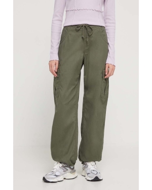 Hollister Co. spodnie damskie kolor zielony fason cargo high waist