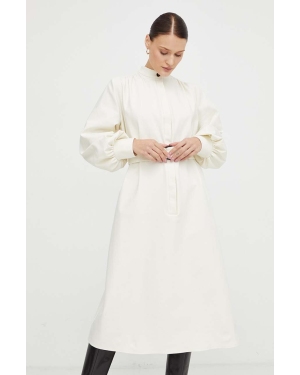 Undress Code sukienka Casablanca kolor beżowy midi rozkloszowana