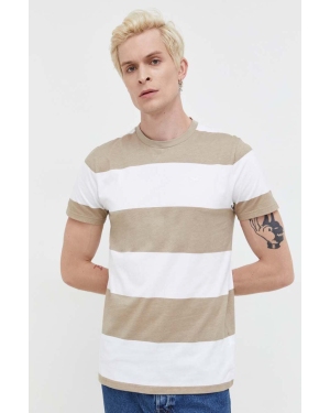 Hollister Co. t-shirt bawełniany kolor beżowy wzorzysty