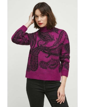 Medicine sweter z domieszką wełny damski kolor fioletowy z półgolfem
