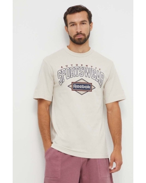 Reebok Classic t-shirt bawełniany kolor beżowy z nadrukiem