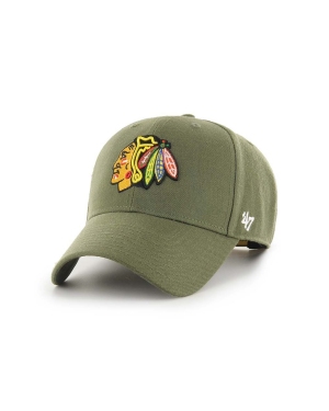 47brand czapka z daszkiem z domieszką wełny NHL Chicago Blackhawks kolor zielony z aplikacją
