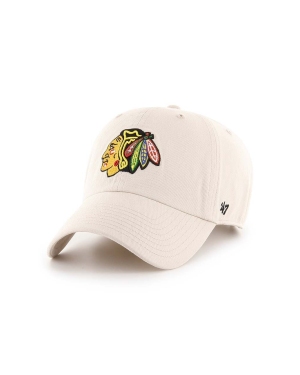 47brand czapka z daszkiem bawełniana NHL Chicago Blackhawks kolor beżowy z aplikacją