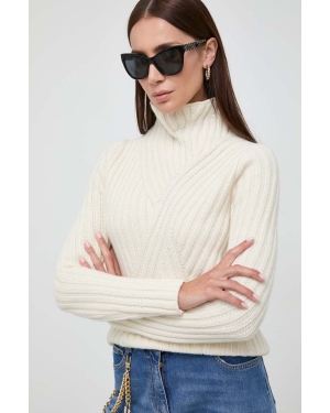 BOSS sweter wełniany damski kolor beżowy ciepły z półgolfem