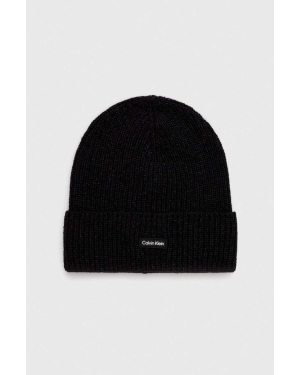 Calvin Klein czapka wełniana kolor czarny wełniana