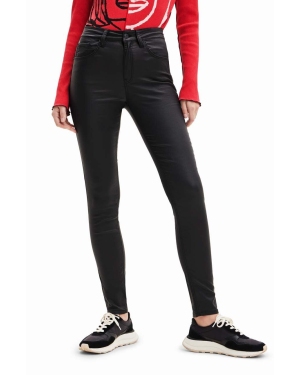 Desigual spodnie damskie kolor czarny dopasowane high waist