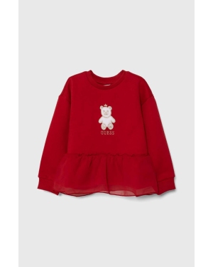Guess bluza bawełniana dziecięca kolor czerwony z aplikacją