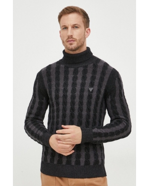 Guess sweter z domieszką wełny męski kolor czarny lekki z golferm