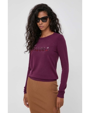 Guess sweter damski kolor fioletowy lekki
