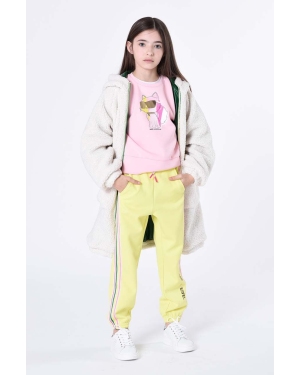 Karl Lagerfeld spodnie dresowe dziecięce kolor żółty z aplikacją