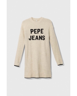 Pepe Jeans sukienka z domieszką wełny dziecięca kolor beżowy mini oversize