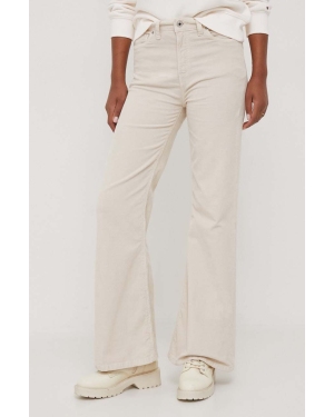 Pepe Jeans spodnie sztruksowe kolor beżowy dzwony high waist