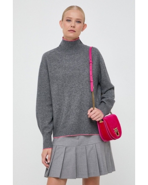 Pinko sweter wełniany damski kolor szary lekki z golfem