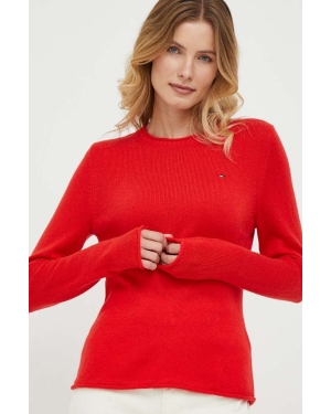 Tommy Hilfiger sweter wełniany damski kolor czerwony lekki WW0WW40264