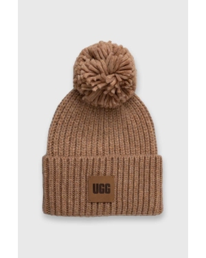 UGG czapka z domieszką wełny kolor brązowy z grubej dzianiny