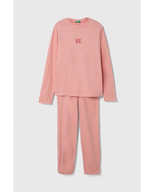 United Colors of Benetton piżama dziecięca kolor różowy z nadrukiem