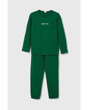 United Colors of Benetton piżama bawełniana dziecięca kolor zielony z nadrukiem