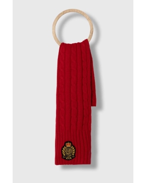 Lauren Ralph Lauren szalik z domieszką wełny kolor czerwony z aplikacją