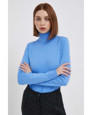 Sisley sweter damski kolor niebieski lekki z golfem