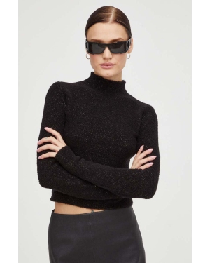Drykorn sweter wełniany damski kolor czarny z półgolfem