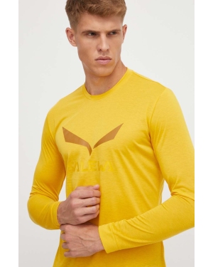 Salewa longsleeve sportowy Solidlogo kolor żółty z nadrukiem