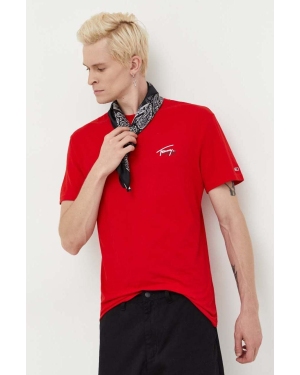 Tommy Jeans t-shirt bawełniany kolor czerwony z nadrukiem