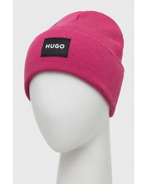 HUGO czapka kolor różowy z cienkiej dzianiny