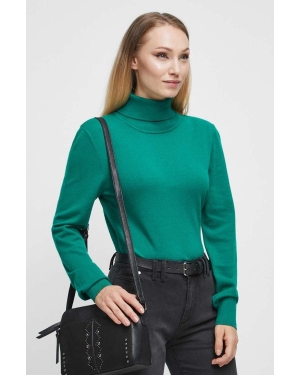Medicine sweter damski kolor zielony lekki z golfem