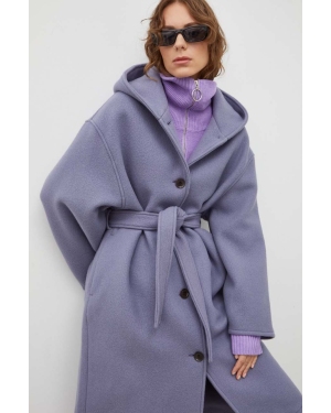 Samsoe Samsoe płaszcz wełniany kolor fioletowy przejściowy oversize
