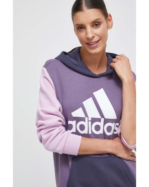 adidas bluza damska kolor fioletowy z kapturem wzorzysta