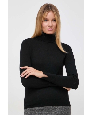 BOSS sweter wełniany damski kolor czarny lekki z golfem