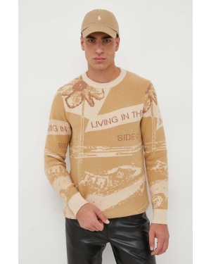 Desigual sweter męski kolor beżowy ciepły
