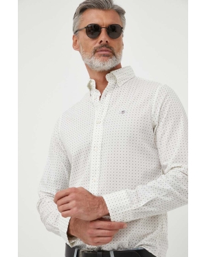 Gant koszula bawełniana męska kolor beżowy slim z kołnierzykiem button-down