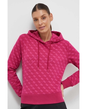 Guess bluza damska kolor różowy z kapturem wzorzysta