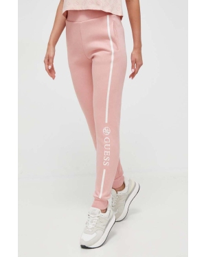 Guess spodnie dresowe kolor różowy z aplikacją