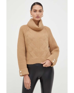 Guess sweter damski kolor brązowy ciepły z golfem