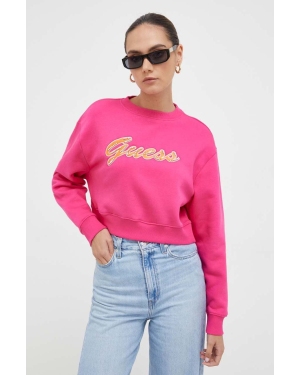 Guess bluza damska kolor różowy z aplikacją