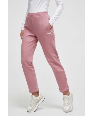 Hummel spodnie dresowe bawełniane kolor różowy gładkie