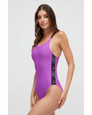 Nike jednoczęściowy strój kąpielowy Logo Tape kolor fioletowy miękka miseczka