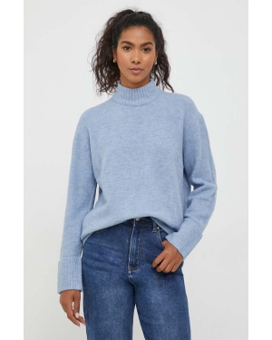 Pepe Jeans sweter z domieszką wełny damski kolor niebieski z półgolfem