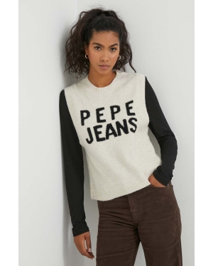 Pepe Jeans kamizelka z domieszką wełny Denisse kolor beżowy