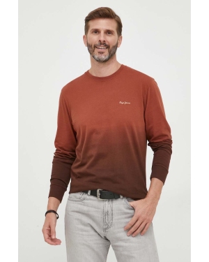 Pepe Jeans longsleeve bawełniany kolor brązowy gładki