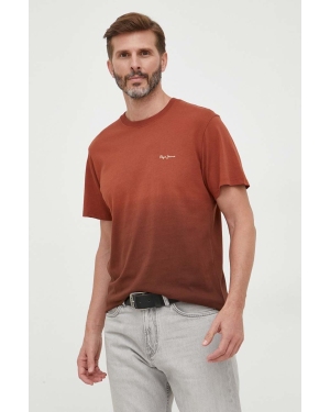 Pepe Jeans t-shirt bawełniany kolor brązowy gładki