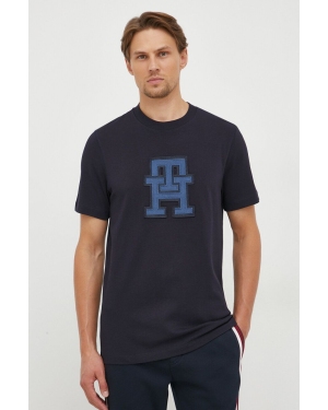 Tommy Hilfiger t-shirt bawełniany kolor granatowy z aplikacją