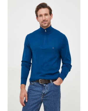 Tommy Hilfiger sweter z domieszką kaszmiru kolor niebieski lekki z półgolfem