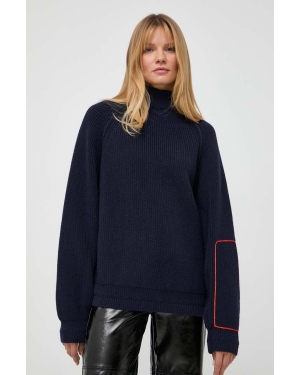 Victoria Beckham sweter wełniany damski kolor granatowy ciepły z półgolfem