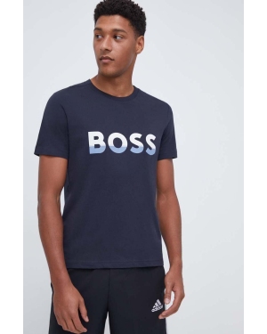 BOSS t-shirt bawełniany BOSS ATHLEISURE kolor niebieski z nadrukiem
