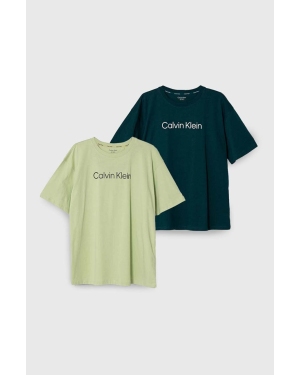 Calvin Klein Underwear t-shirt piżamowy bawełniany dziecięcy 2-pack kolor zielony z nadrukiem