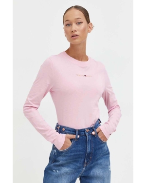 Tommy Jeans longsleeve bawełniany kolor różowy